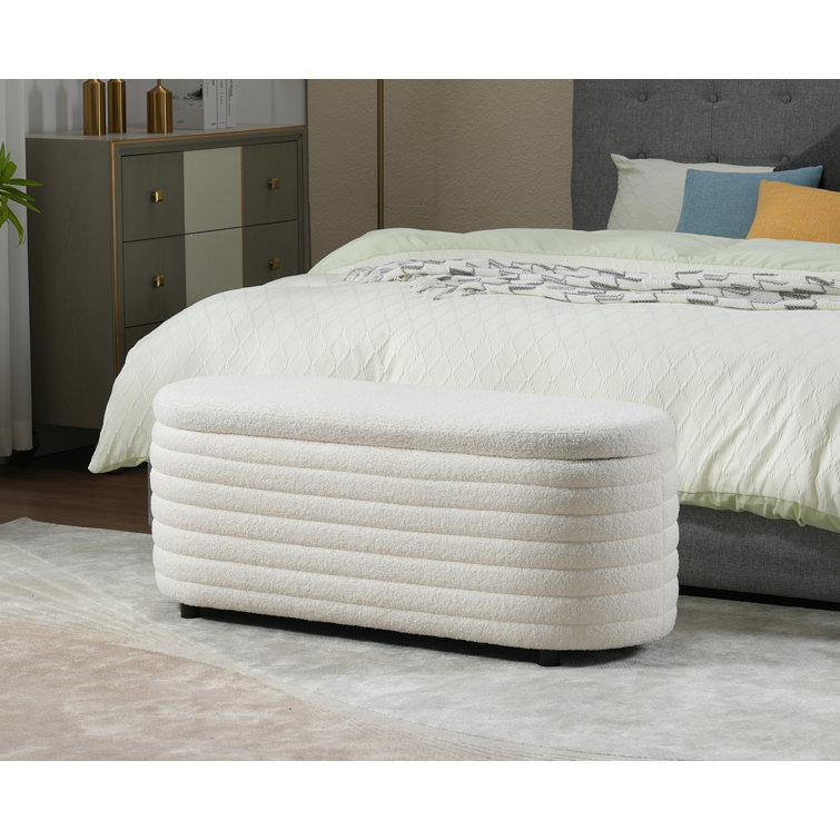 Latitude Run Storage Ottoman White Bench Upholstered Fabric